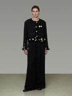 unspoken Warm Button Crew Neck Relaxed Short Workwear Women Black Ivory Cropped Jackets