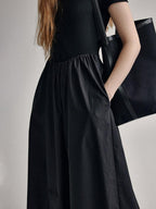 fano Cotton High Waist A Line Square Neck Short Sleeve Office Casual Maxi Dresses