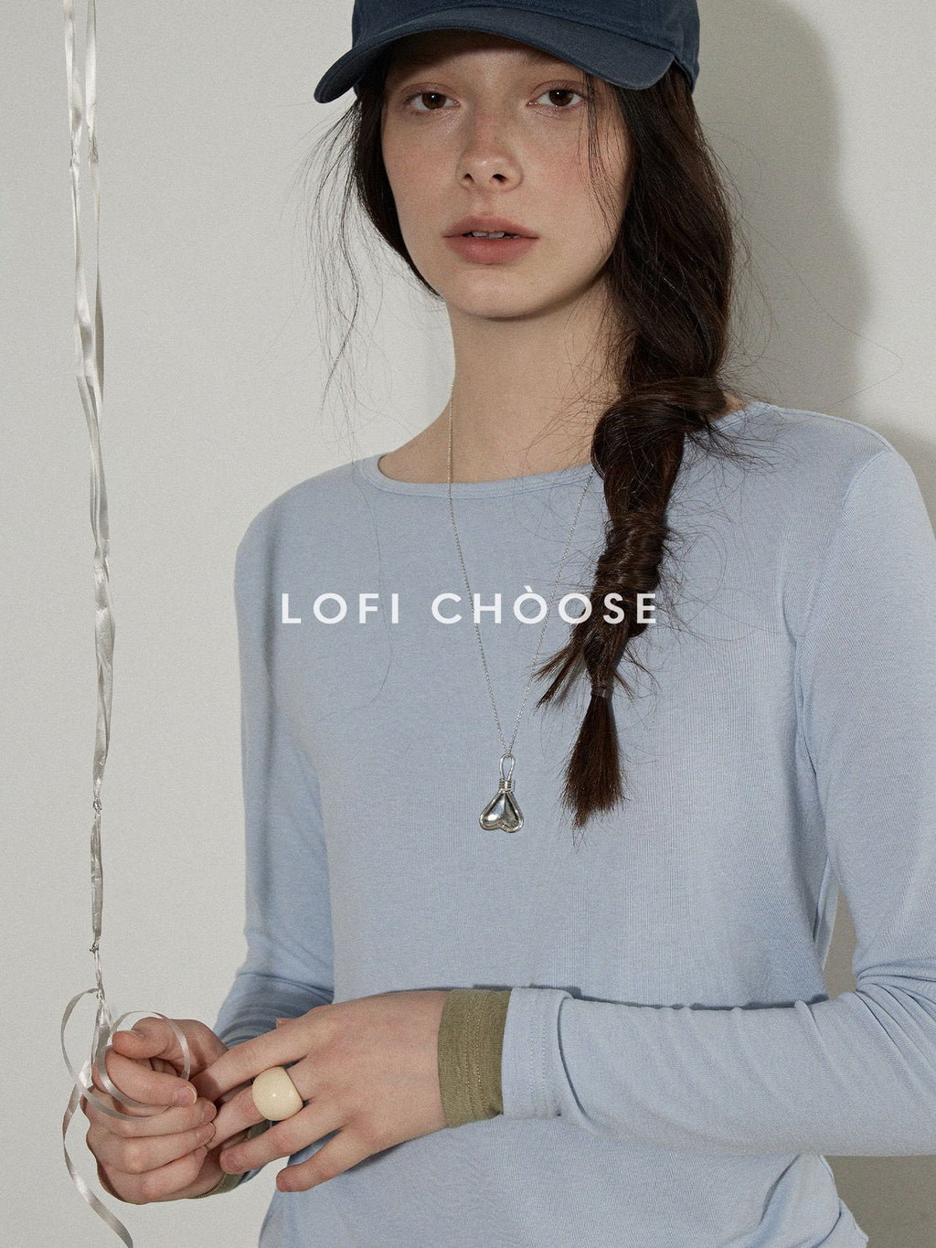Lofi choose Soft Oversized Loose Fit Round Neck Women Blue Brown Long Sleeve T-Shirts