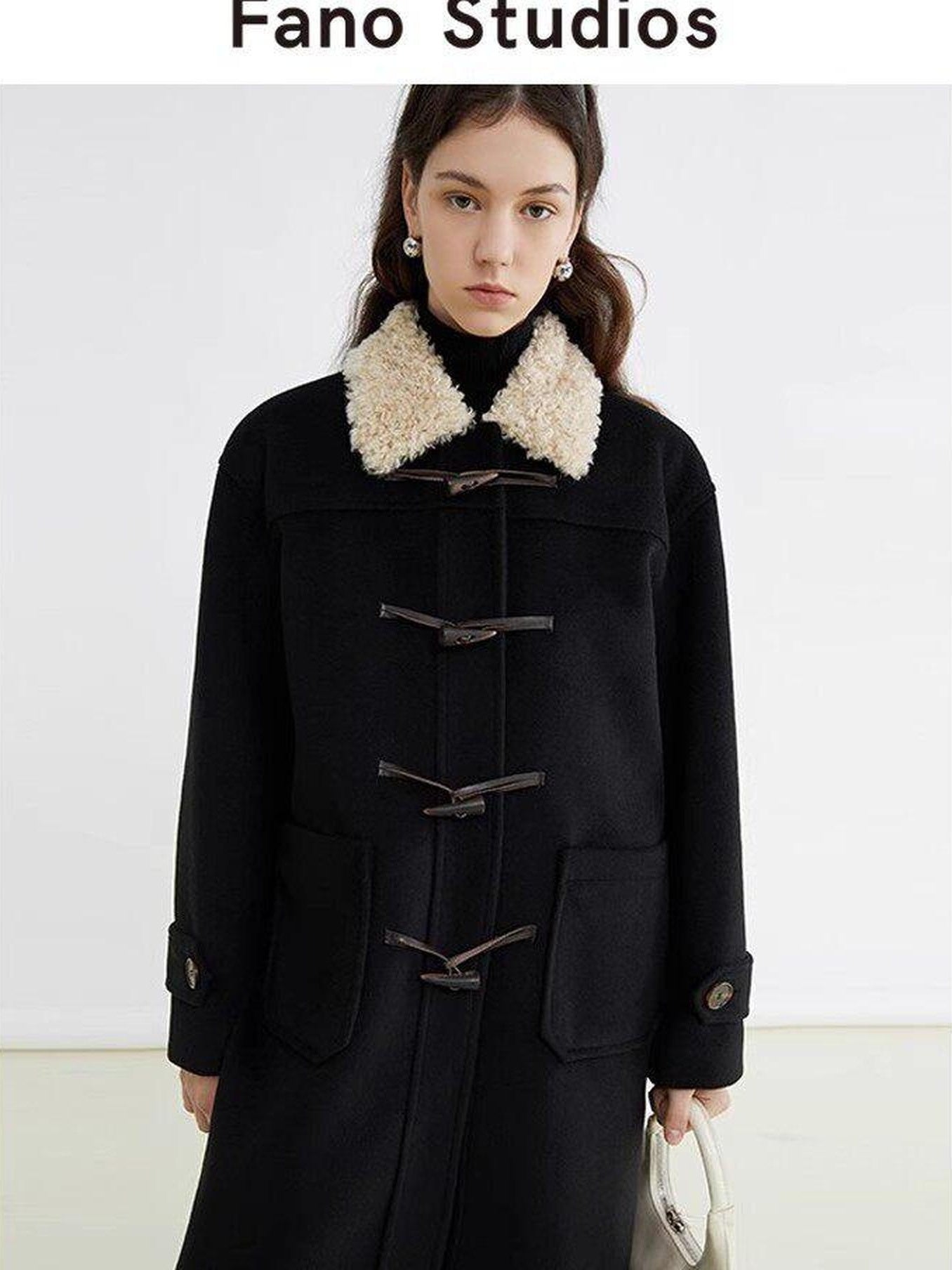 fano Warm Thick Mid Length Stand Collar Straight Commuter Young Women Wool Coats