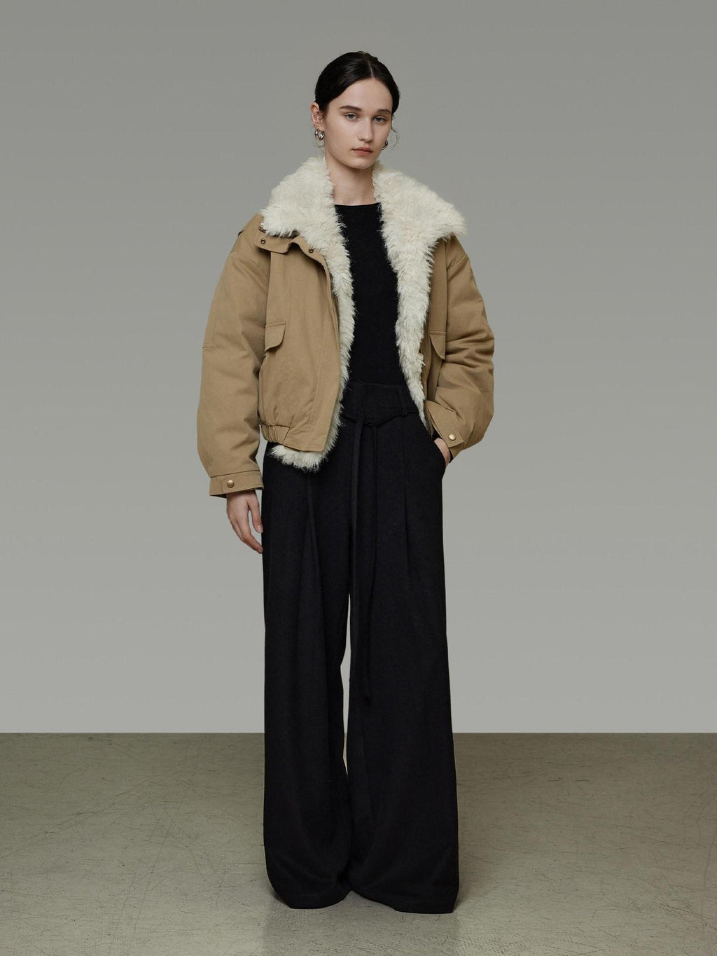 unspoken Thick Cotton Padded Patchwork Cropped Loose Commuter Khaki Puffer Jackets