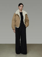 unspoken Thick Cotton Padded Patchwork Cropped Loose Commuter Khaki Puffer Jackets