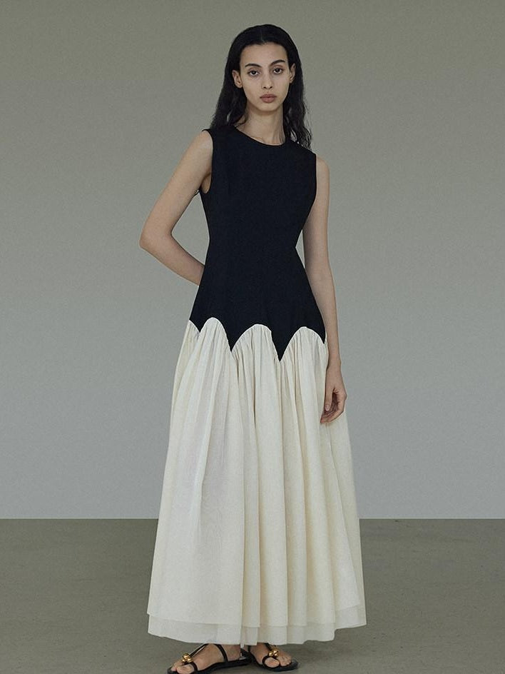 unspoken High Waist Colorblock A Line Sleeveless Minimalist Workwear Viscose Maxi Dresses