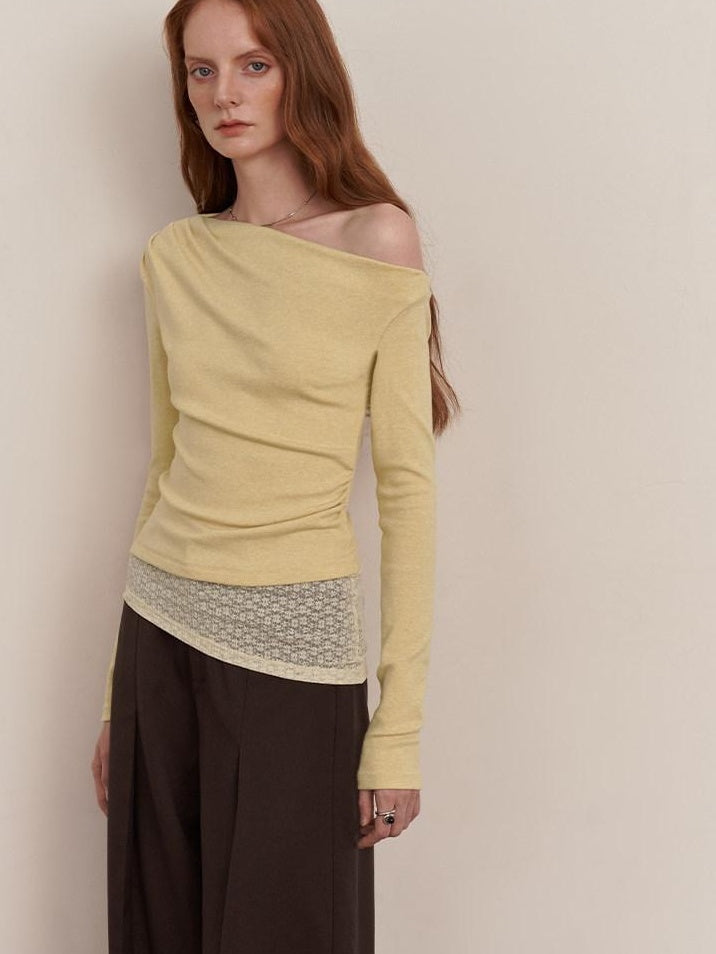 someonesometimes Faux Cashmere Slim Fit Asymmetrical Slant Neck Women Knit Pullover Sweaters