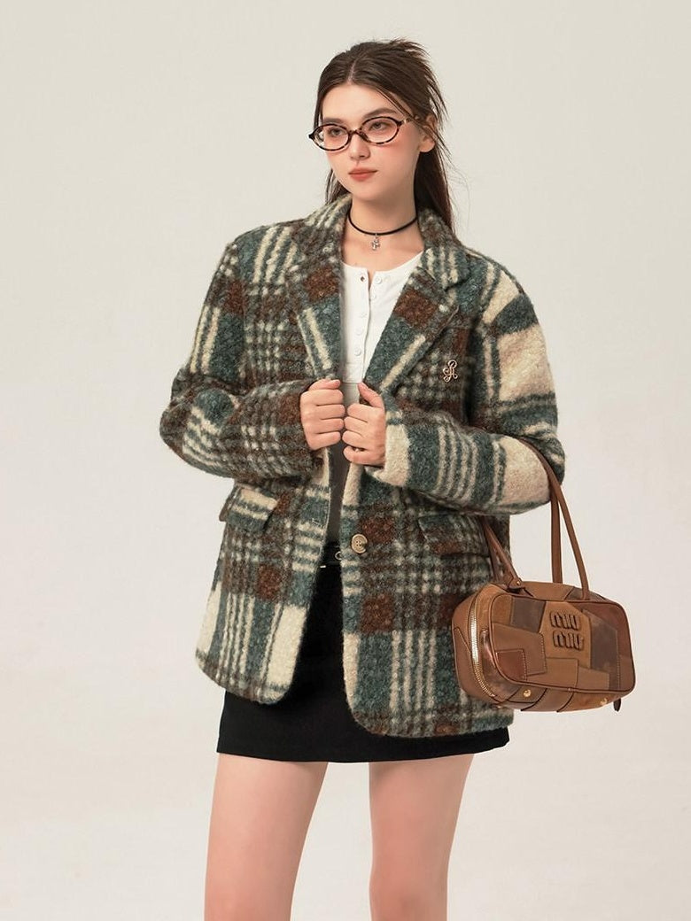 ikyou Minimalist Commuter Straight Fit Blazer Lapel Striped Flocked Office Wool Coats
