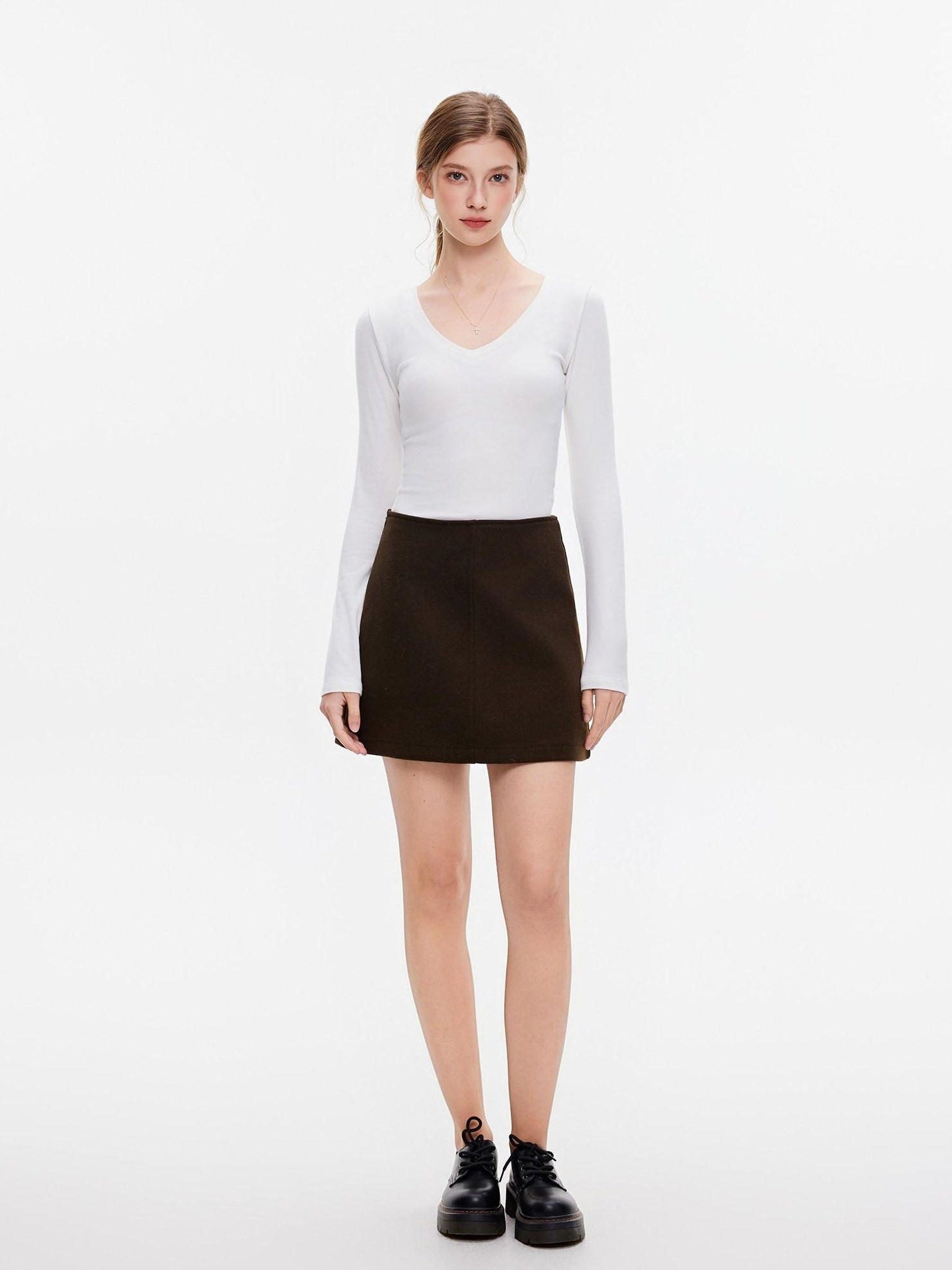 ikyou Wrinkle Free Retro A Line Lined Pocket Mid Waist Women Polyester Mini Skirts