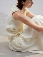 someone sometimes Original Slim Tie Detail Stand Collar Sleeveless Cream Pullover Top & Skirt Sets
