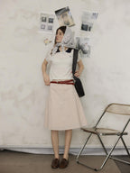 Lofi choose High Waist Flattering Wide A Line Loose Workwear Pink Full Circle Midi Skirts