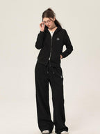 ikyou Slim Embroidered Ribbed Patchwork Cotton Lined Commuter Sweatpants