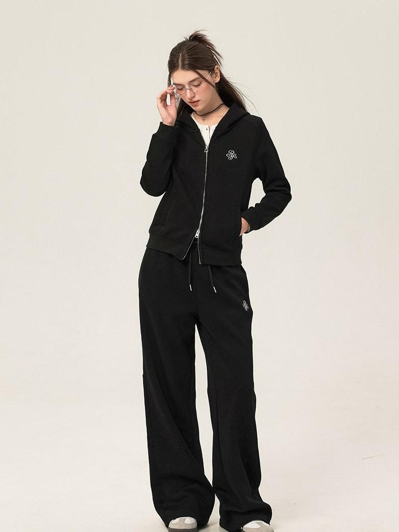 ikyou Slim Embroidered Ribbed Patchwork Cotton Lined Commuter Sweatpants