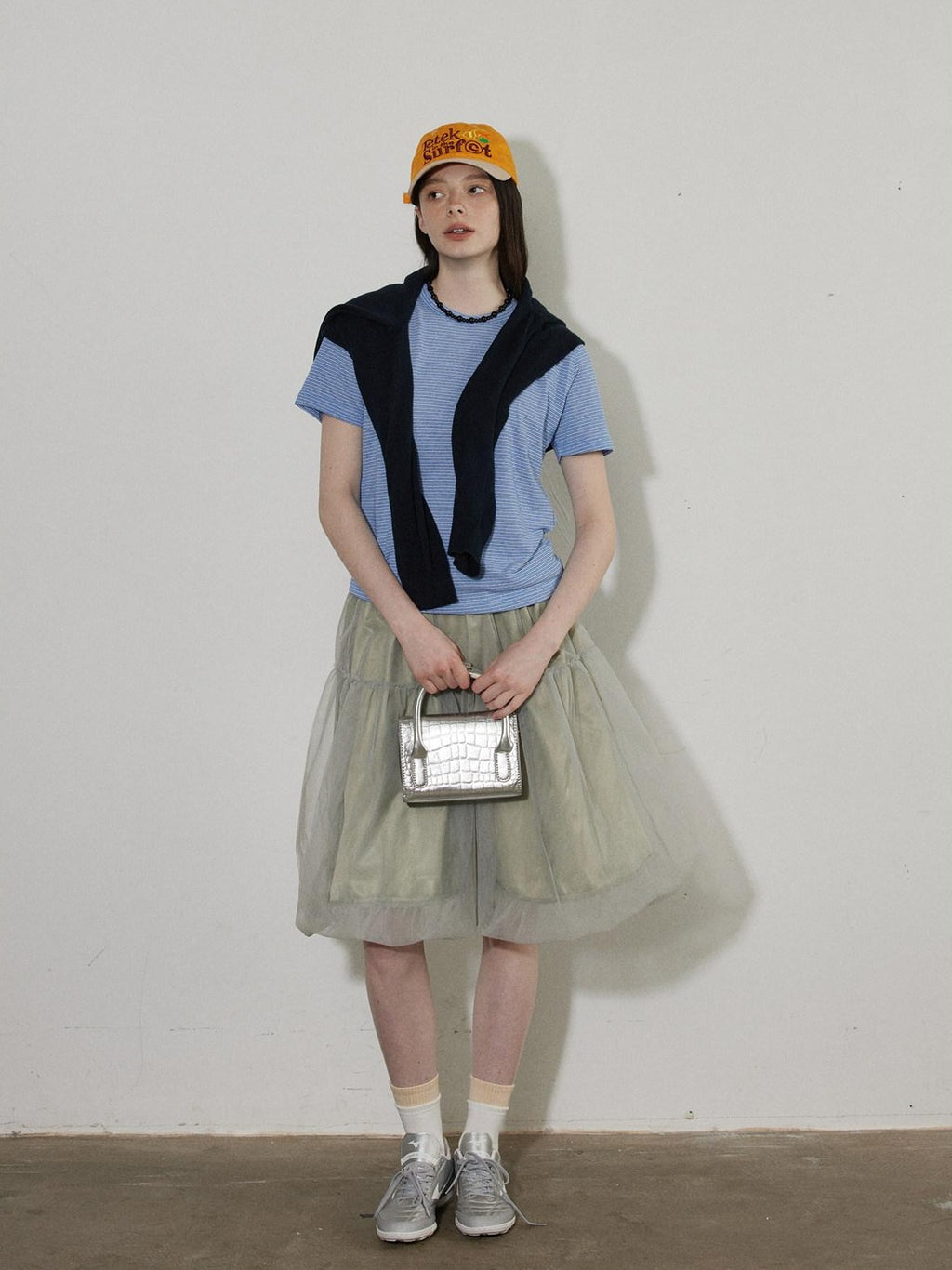 Lofi choose High Waist Bubble Skirt Relaxed Fit Office Custom Dyed Almond Gray Midi Skirts