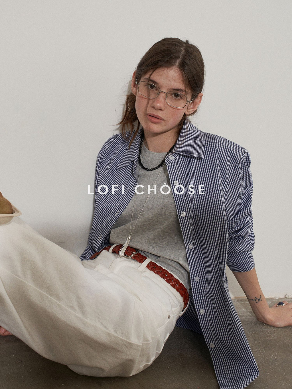 Lofi choose Flattering Plaid Minimal Collared Loose Long Sleeve Button Women Blue Shirts