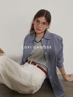 Lofi choose Flattering Plaid Minimal Collared Loose Long Sleeve Button Women Blue Shirts
