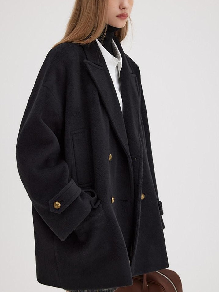 fano Minimalist Commuter Straight Fit Double Breasted Lapel Pocket Women Short Coat