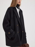 fano Minimalist Commuter Straight Fit Double Breasted Lapel Pocket Women Short Coat