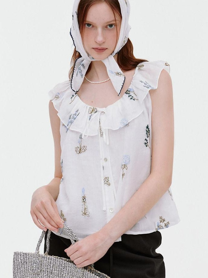 fano Pure Cotton Comfort Relaxed Office Floral Print White Camisoles