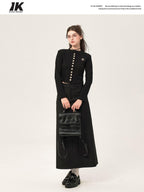 ikyou Embroidered High Waisted A Line Back Slit Casual Young Women Polyester Maxi Skirts