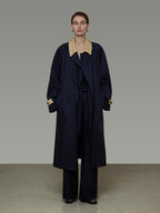 unspoken Minimal Commuter Cotton Loose Fit Single Breasted Long Navy Trench Coats