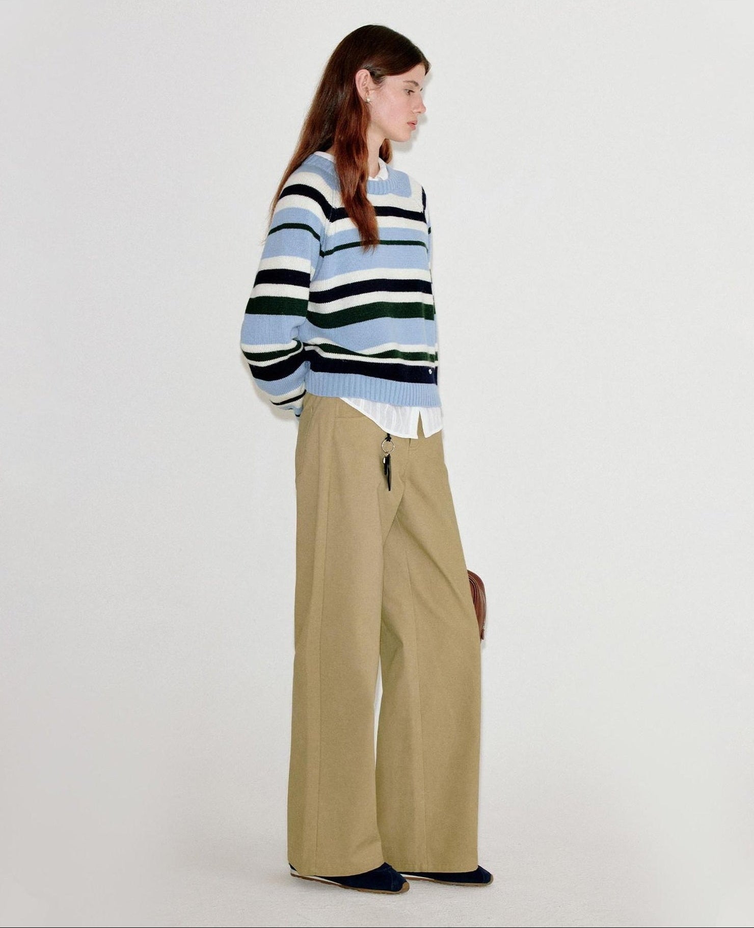 fano Thermal Warm Loose Fit Striped Crewneck Long Sleeve Women Commuter Sweaters
