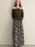 someonesometimes Lace Paisley Tie Mid Waist Relaxed H Line Casual Vacation Ladies Maxi Skirts
