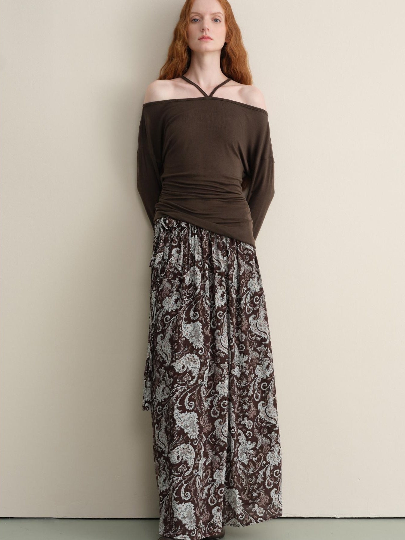 someonesometimes Lace Paisley Tie Mid Waist Relaxed H Line Casual Vacation Ladies Maxi Skirts