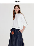 fano Embroidered Cotton Blend Relaxed Loose Womens Casual Long Sleeve T-Shirts
