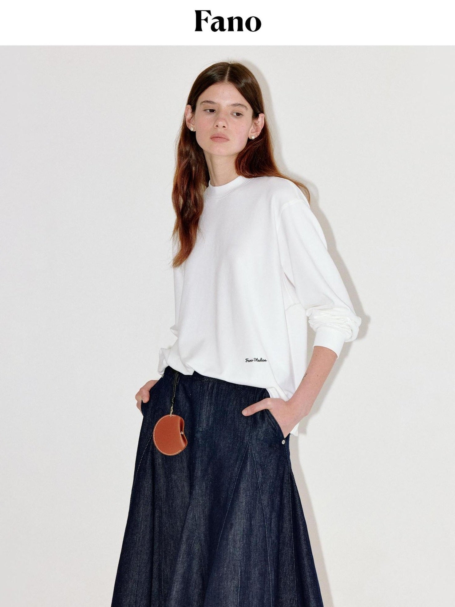 fano Embroidered Cotton Blend Relaxed Loose Womens Casual Long Sleeve T-Shirts