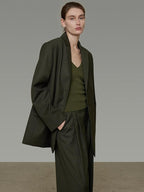 unspoken Breathable Dark Green Loose Lapel Blazer High Waist Casual Top & Skirt Sets