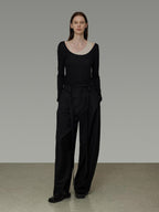 unspoken Asymmetric Lyocell Knit Slim Casual Colorblock Longsleeve Women Top & Pants Sets