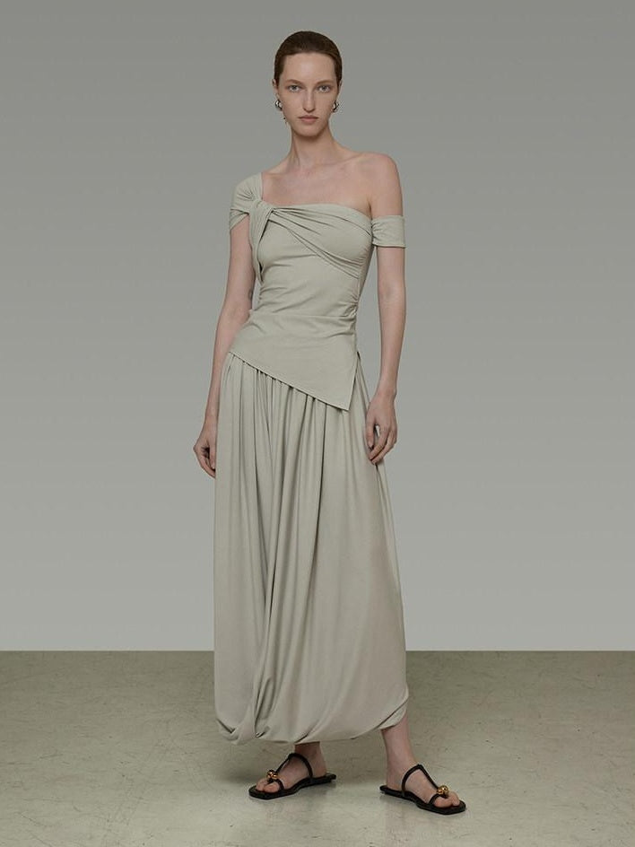 unspoken Minimalist Viscose Short Sleeve Two Piece Women Sage Green Top & Skirt Sets
