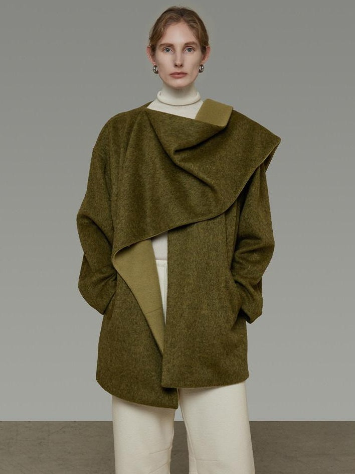 unspoken Asymmetrical Lambswool Blend Oversized Minimal Commuter Tailored Wool Coats
