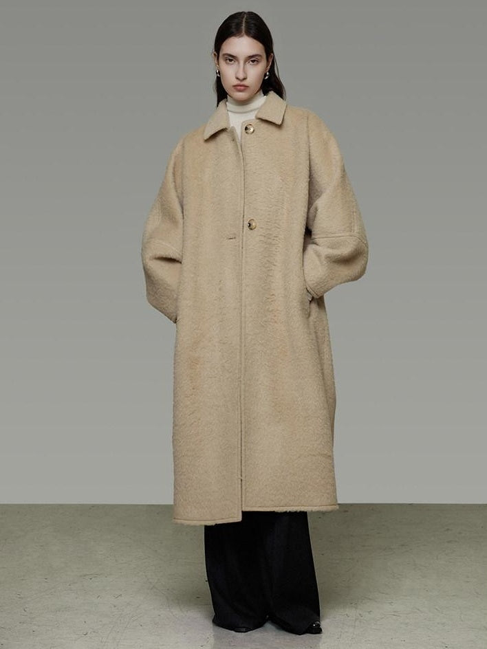 unspoken Thick Minimalist Loose Fit Structured Cut Office Light Camel Long Coats