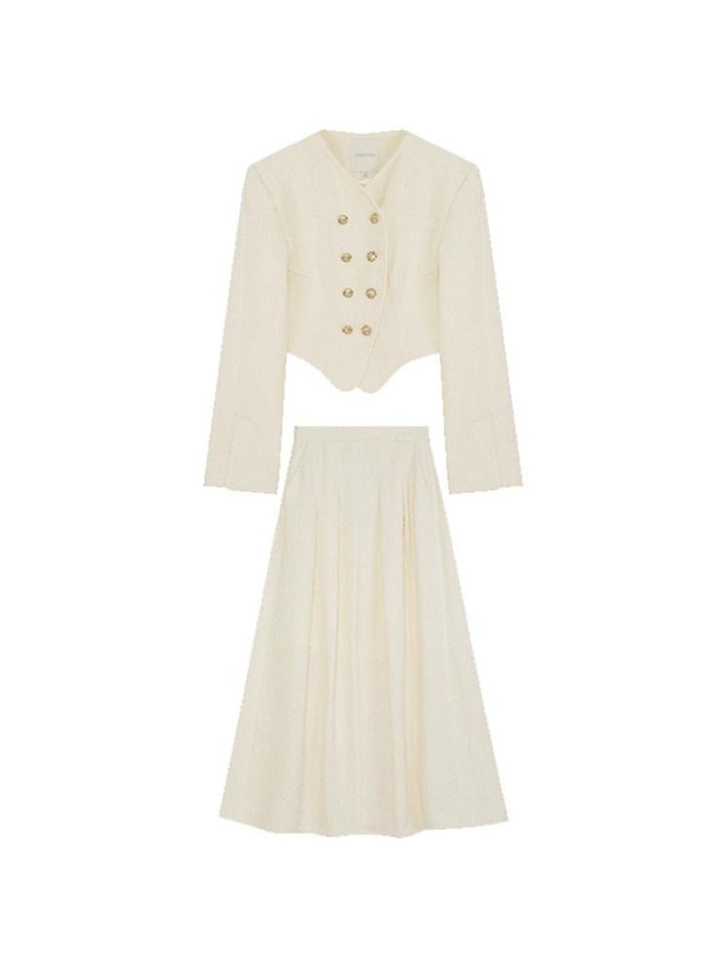 unspoken Original Design Double Breasted Cream Straight Fit Long Sleeve Top & Skirt Sets