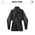 audreyyang_Sheepskin_Leather_Cinched_Waist_French_Tie_Neck_A_Line_Work_Date_Midi_Dresses_MISSTT