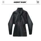 audreyyang_Sheepskin_Leather_Cinched_Waist_French_Tie_Neck_A_Line_Work_Date_Midi_Dresses_MISSTT