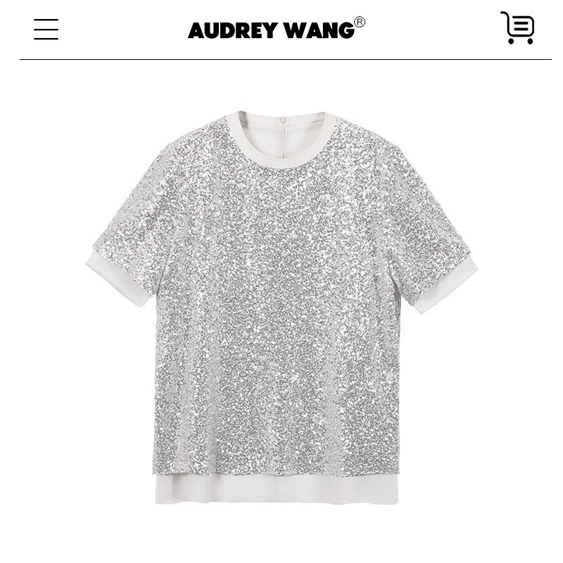 audreyyang_Sparkling_Sequin_Casual_Loose_Fit_Women_Crew_Neck_Top_&_Skirt_Sets_MISSTT