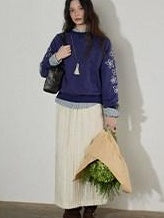 Lofi choose Floral Print Loose Fit Office Crewneck Women Blue Gray Long Sleeve Sweatshirt