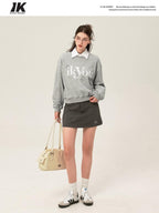 ikyou Lined Embroidered A Line Mid Waist Slim Casual Women Brushed Mini Skirts
