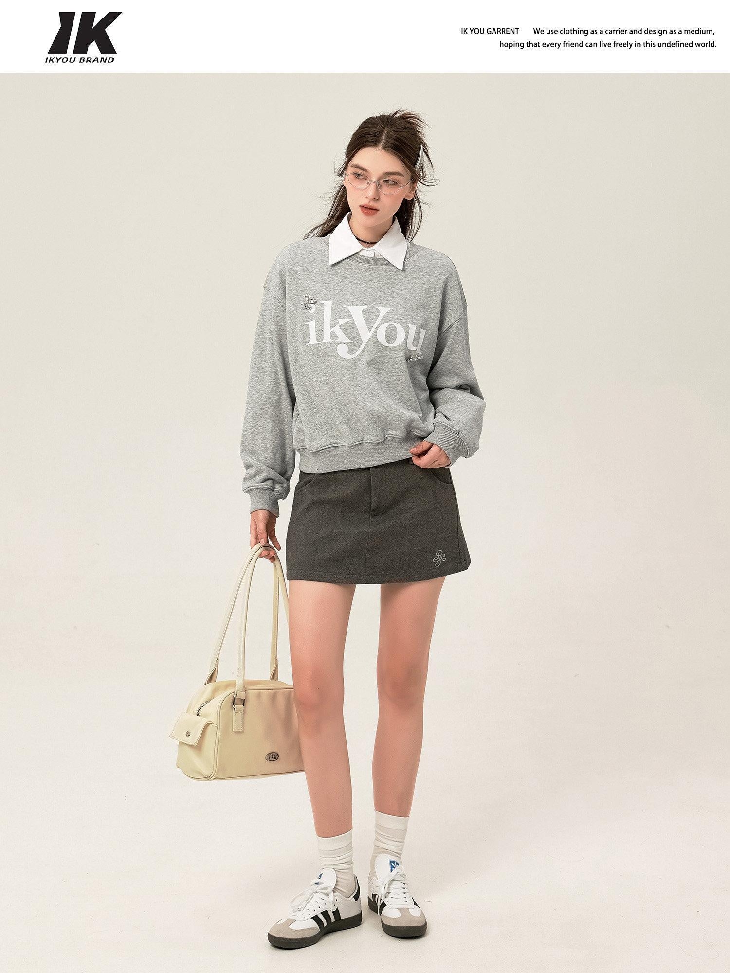 ikyou Lined Embroidered A Line Mid Waist Slim Casual Women Brushed Mini Skirts