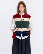 fano Warm Korean Commuter Straight Stripe Round Neck Women Acrylic Cardigans