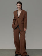 unspoken High Cotton Blend Minimalist Tailored Contrast Brown Black Women Top & Pants Sets