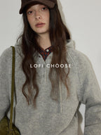 Lofi choose Soft Knit Button Front Loose Fit Commuter Womens Pullover Hoodie