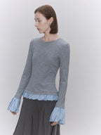 someone sometimes Lyocell Wool Blend Low Crew Neck Office Knit Women Meteor Grey Sweaters