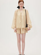 fano Soft Tencel V-neck Long Sleeve Pullover Casual Two Piece Women Blouses