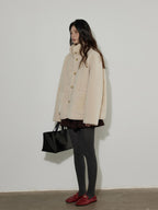 Lofi choose Thick Fleece Lined Warm Loose Fit Commuter Coat For Women Ivory Long Coats