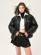 ikyou Thick Pu Minimal Commuter Straight Fit Stand Collar Black Leather Jackets