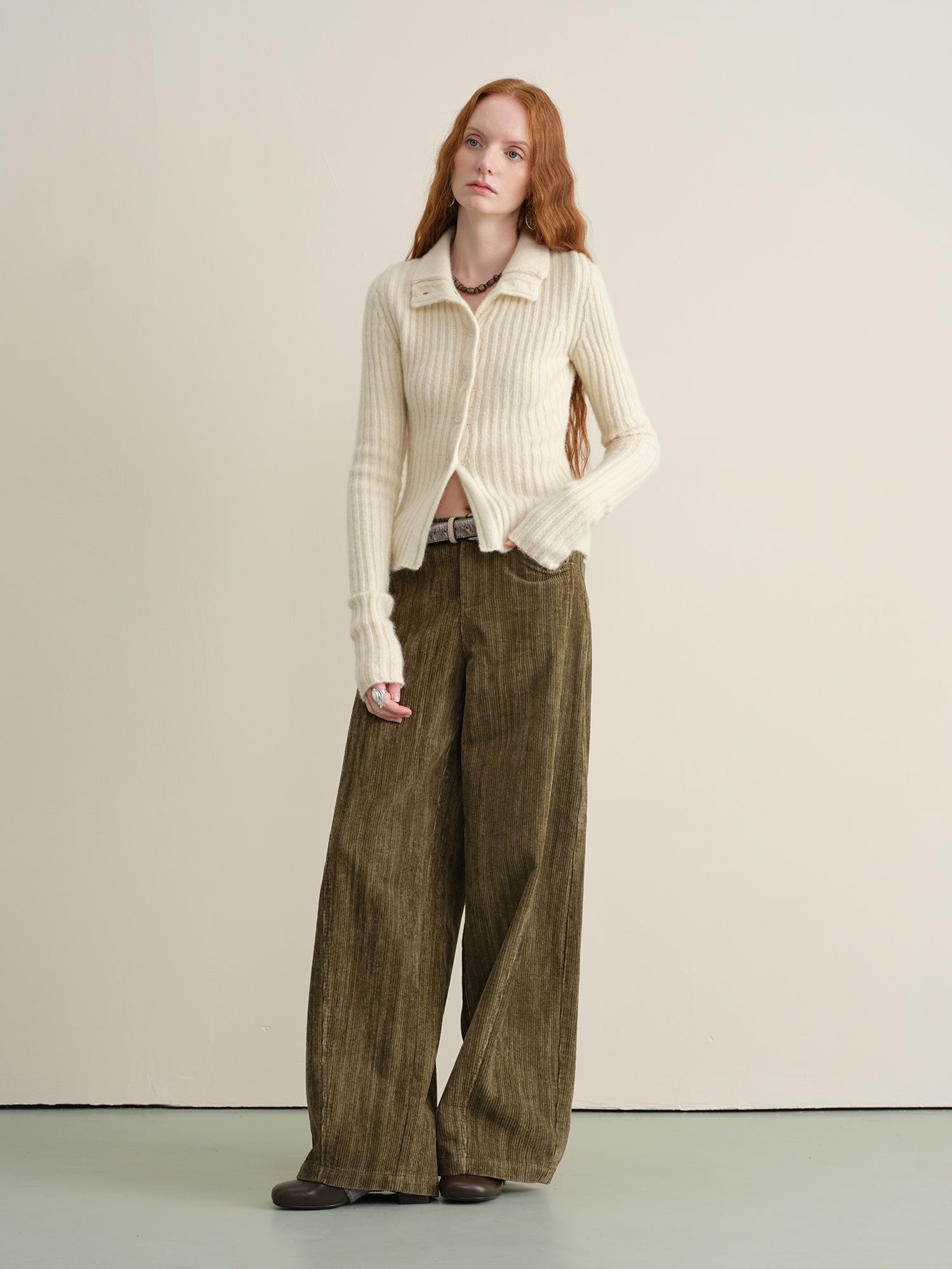 someonesometimes Soft Wool Cotton Blend Slim Fit Side Slit Cropped Button Crewneck Womens Cardigans