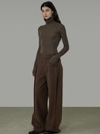 unspoken High Waist Pocketed Minimalist Office Brown Polyester Blend Wide Leg Pants