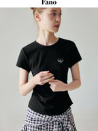 fano Lyocell Stretch Slim Fit Korean Office Black Round Neck Short Sleeve T-Shirts