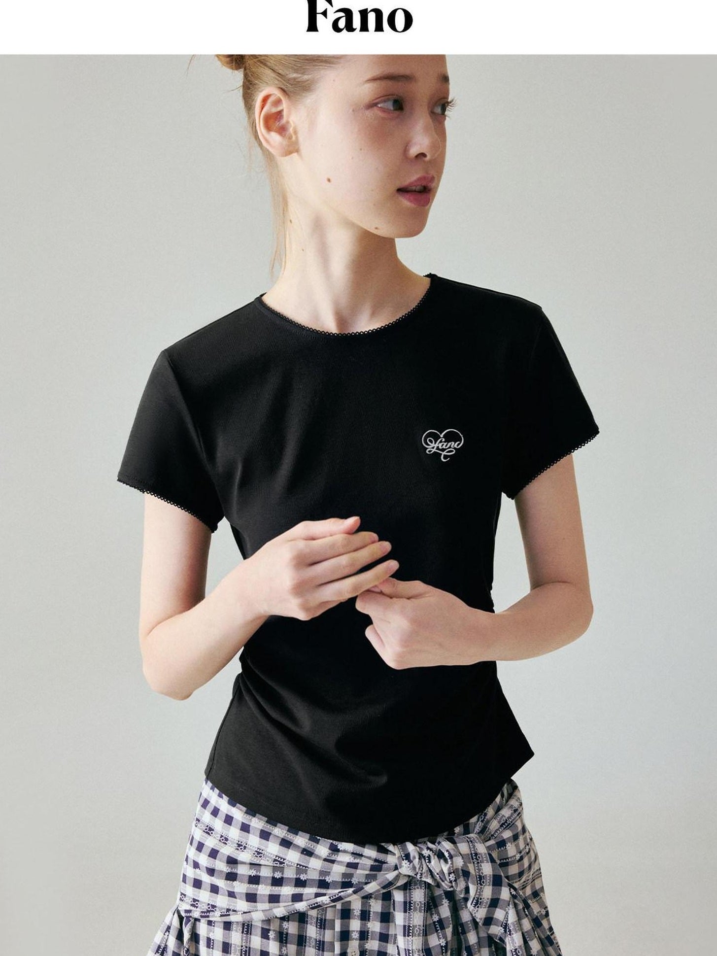 fano Lyocell Stretch Slim Fit Korean Office Black Round Neck Short Sleeve T-Shirts